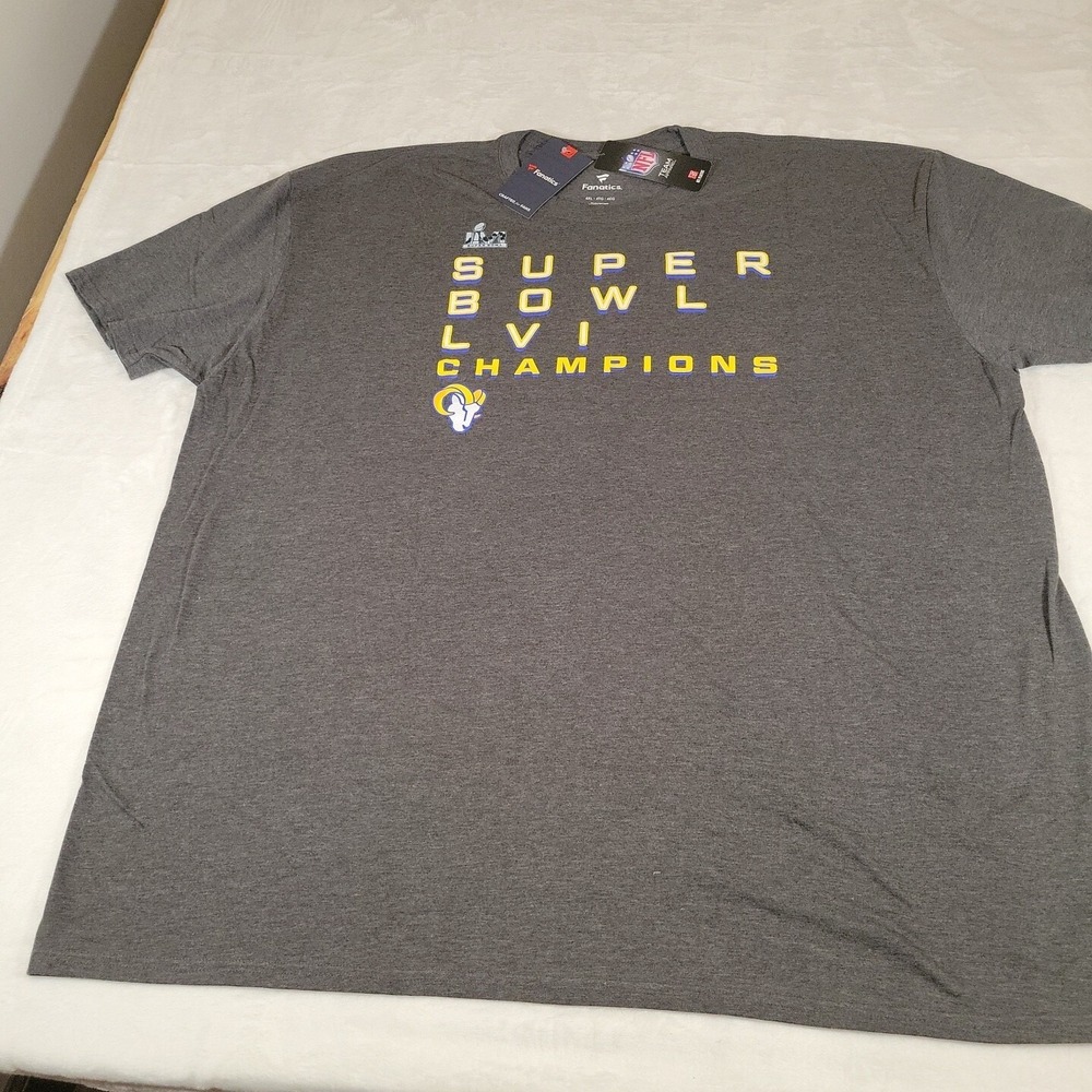 LA Rams Fanatics Signed Heather Charcoal Super Bowl LVI Champions Tee 5XL 2626